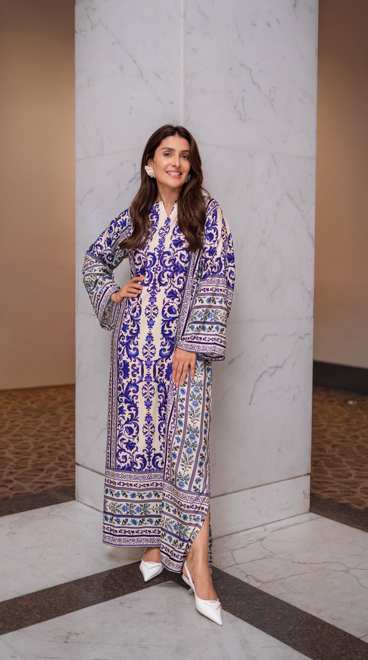 Printed kaftan stitched (sky blue) 007S