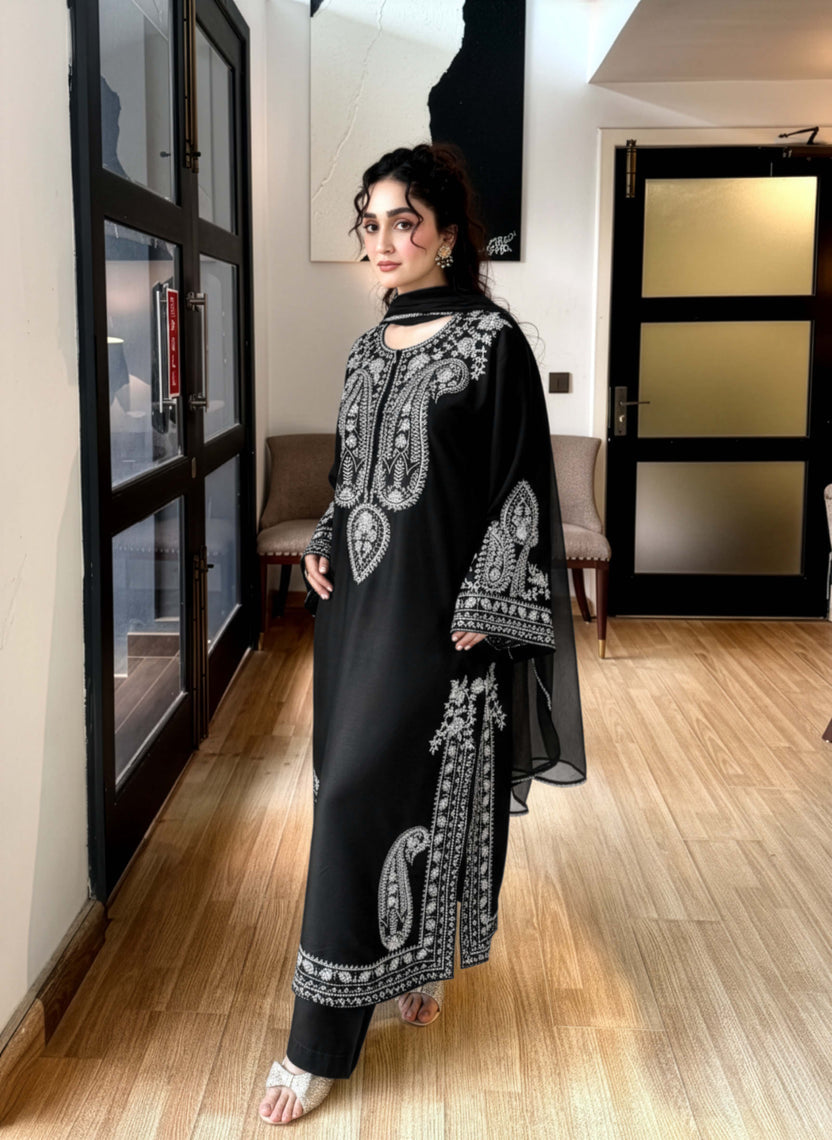 Black embroidered For Eid Set for Women | Stitched 2-Piece Outfit UAE