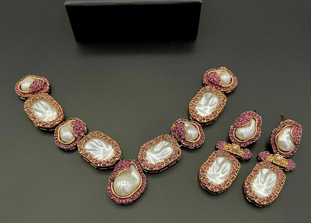 New Designer Necklace Set (Mother of Pearl) - LadiesKurtasuae 