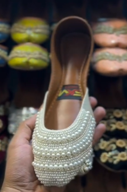 white pearl work khussa - LadiesKurtasuae 