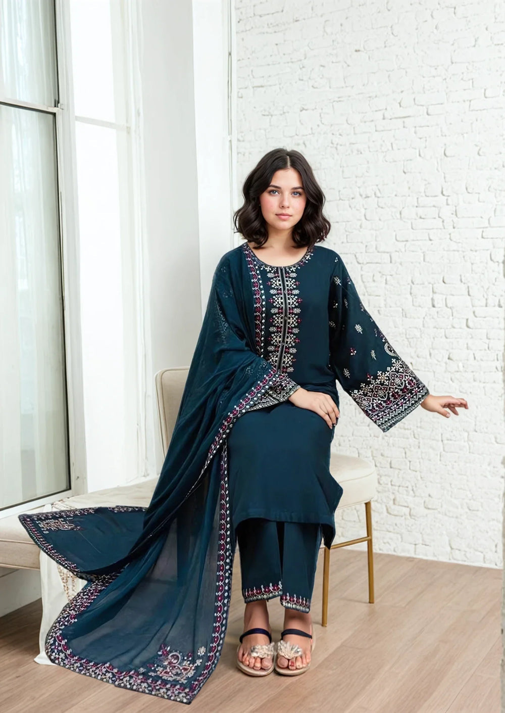 Embroidered - Cotton Lawn - 3pcs 007S