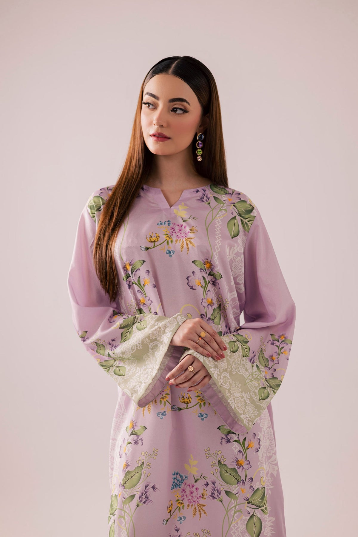 Printed kaftan stitched purple pink
