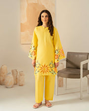 Vibrant Yellow Linen 2-Piece Set | Embroidered stitched Collection