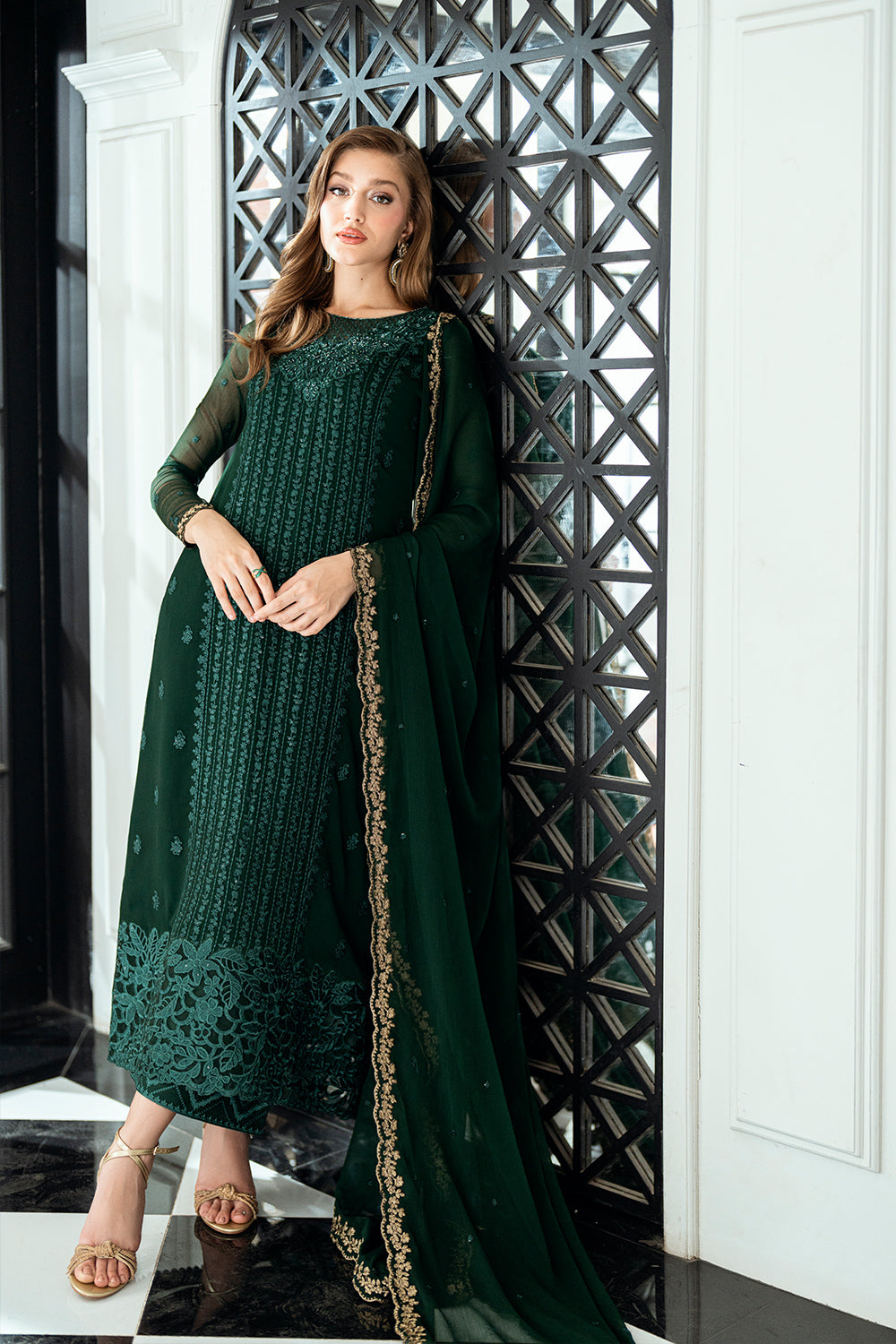 Luxury Chiffon Embroidered 3 Piece Unstitched 012R