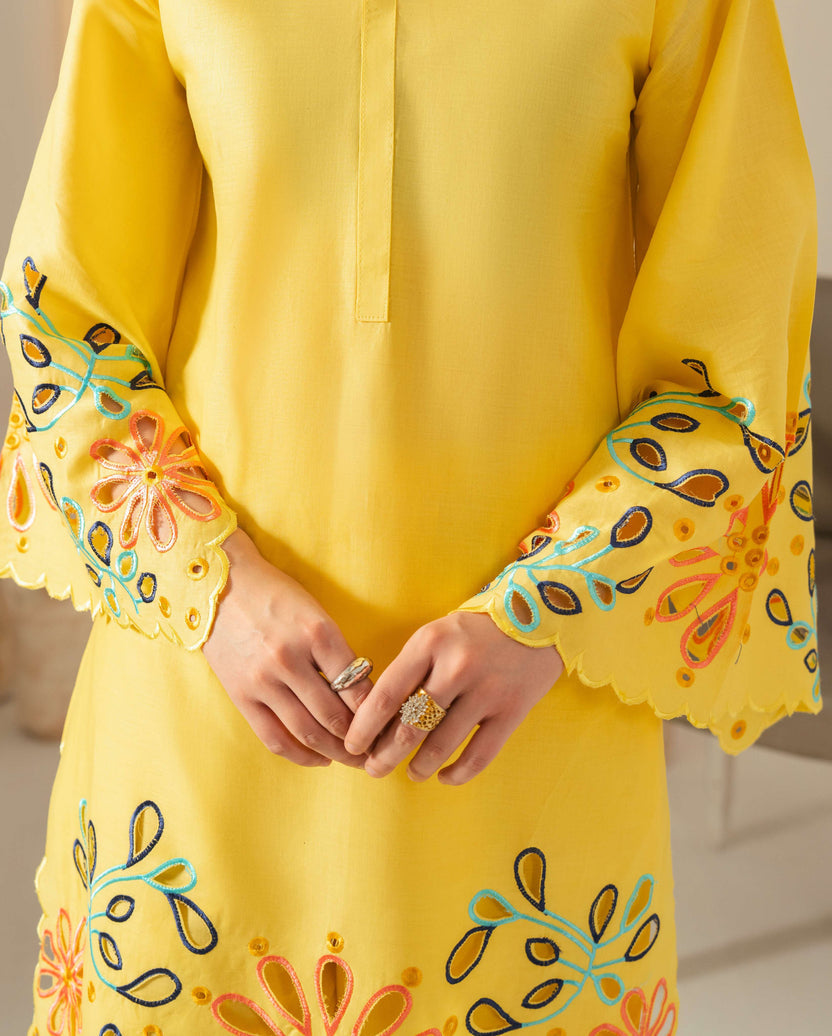 Vibrant Yellow Linen 2-Piece Set | Embroidered stitched Collection
